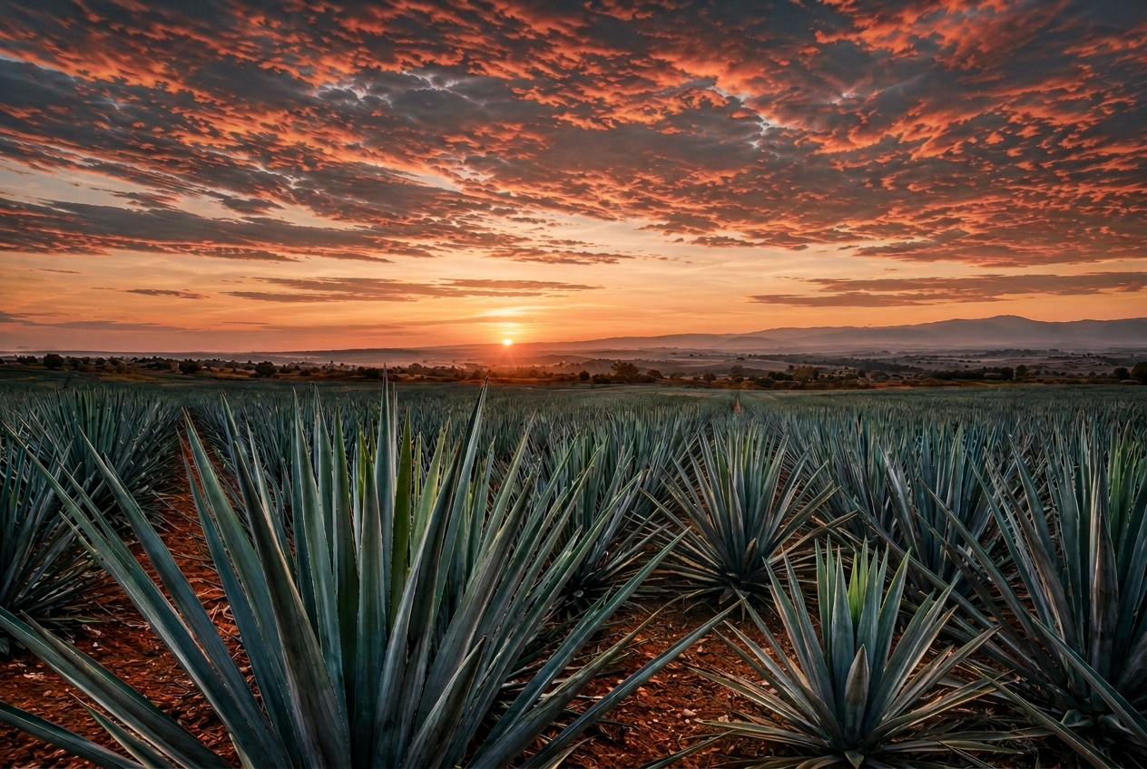 Agave fields in the Highlands of Jalisco at sunset